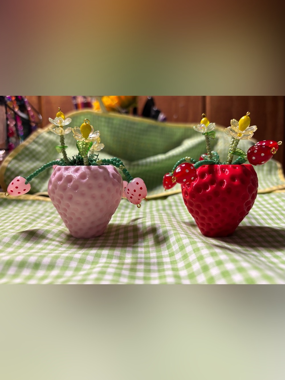 Handmade Forever Strawberry Plant set of 2  - Pink and Red
